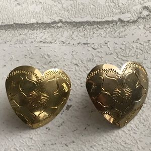 Gold Floral Etched Heart Post Earrings